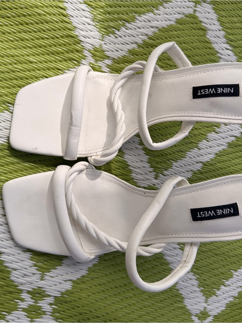Nine West White Strappy Braided Heeled Sandals